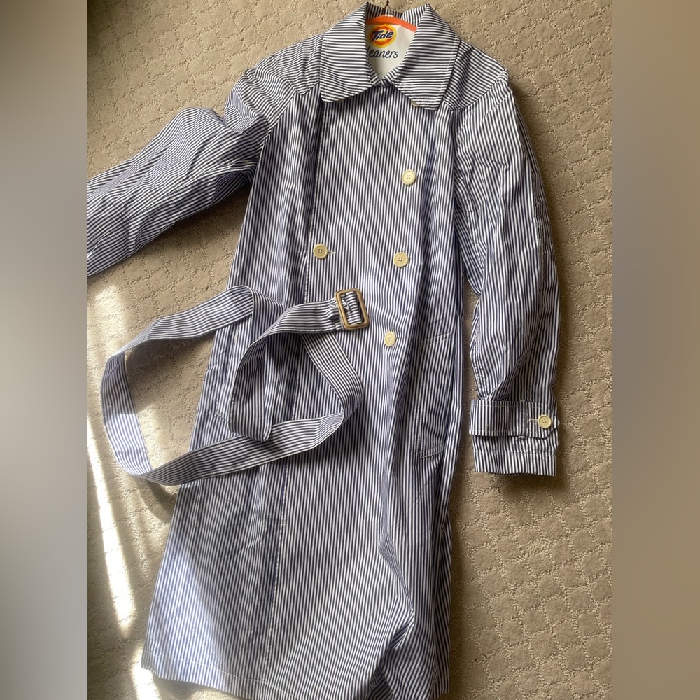 J. Crew Blue and White Striped Trench Coat Dress